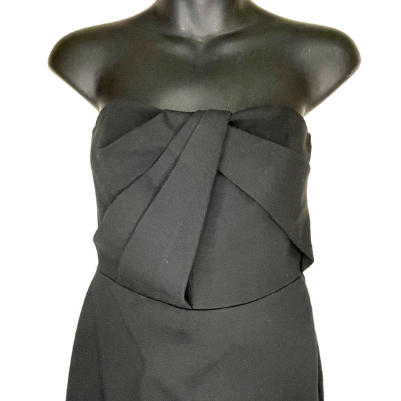Ann Taylor Strapless Lined Satin Finish Black Cocktail Dress LBD Size 0 - Picture 4 of 9